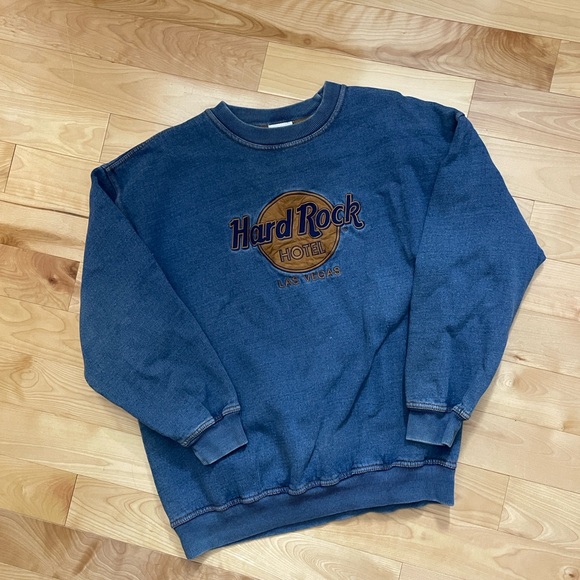 RARE Hard Rock HOTEL LAS VEGAS WASHED BLUE Crewneck Sweatshirt large - Picture 14 of 14